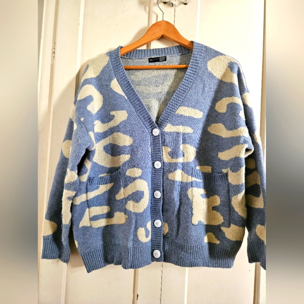 Blue leapord-print Cardigan